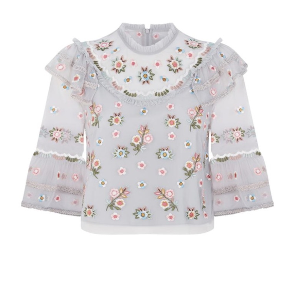 Needle & Thread Floral Embroidered Blouse - White and Pink